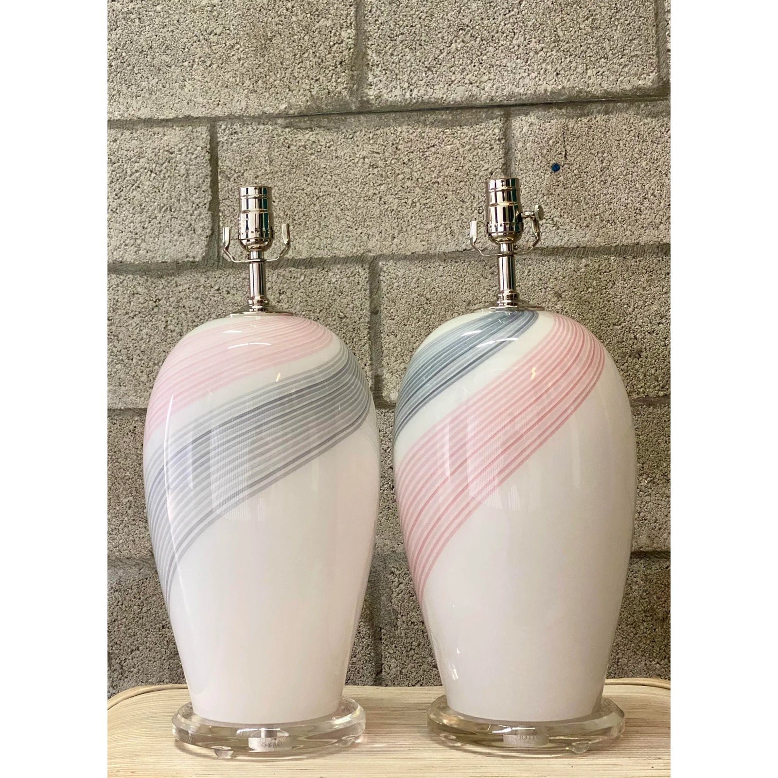 Vintage Regency Swirl Murano Glass Lamps - Back view