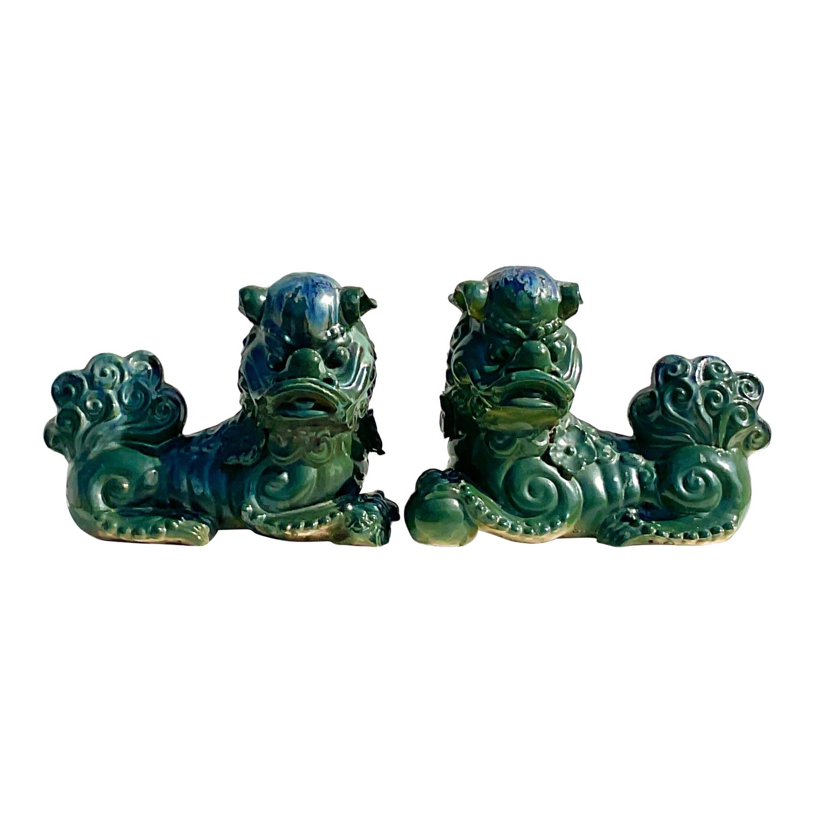 Vintage Asian Glazed Ceramic Foo Dogs - a Pair