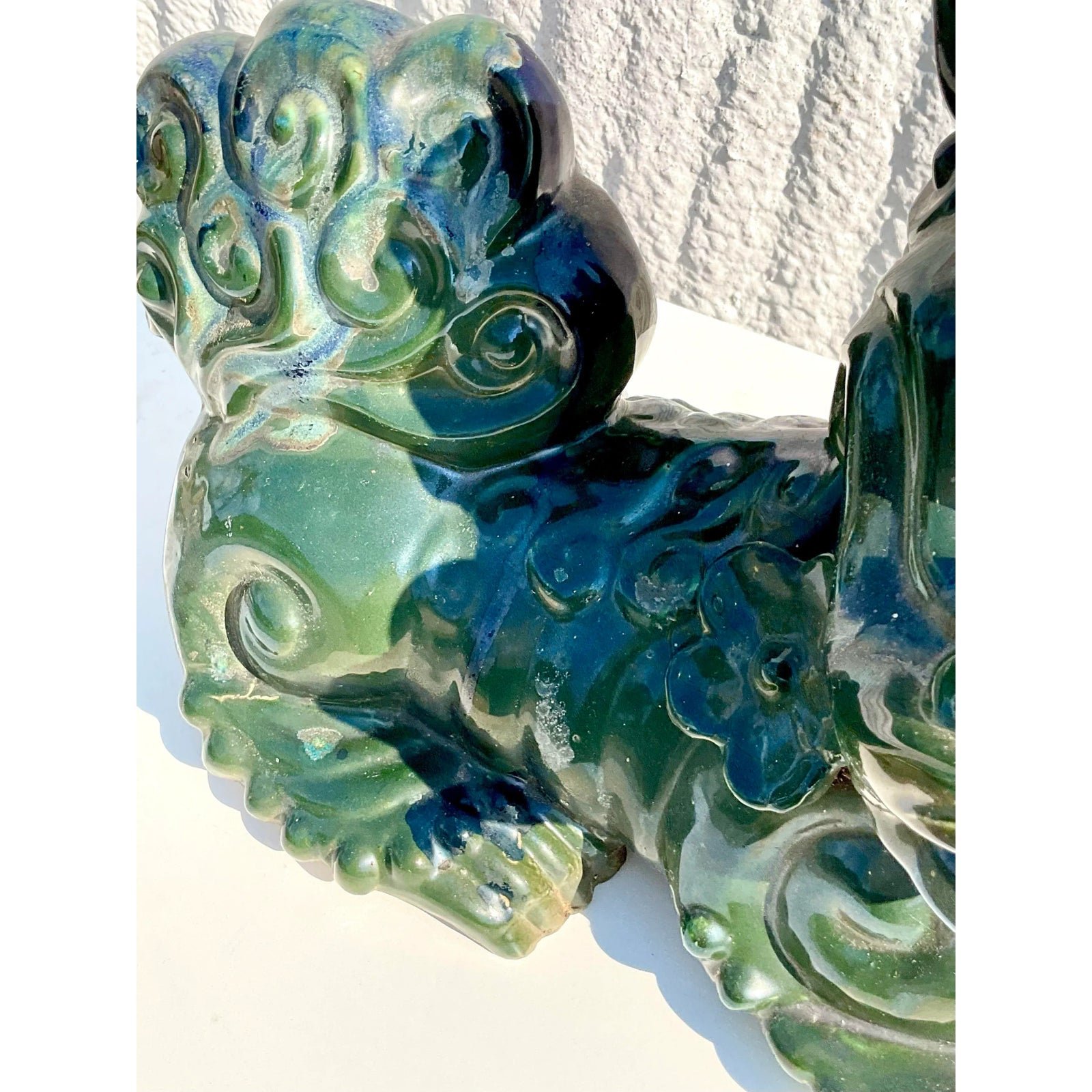 Vintage Asian Glazed Ceramic Foo Dogs - a Pair - Side view