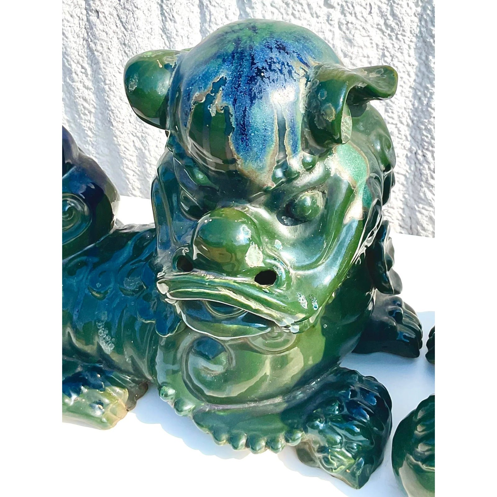 Vintage Asian Glazed Ceramic Foo Dogs - a Pair - Back view