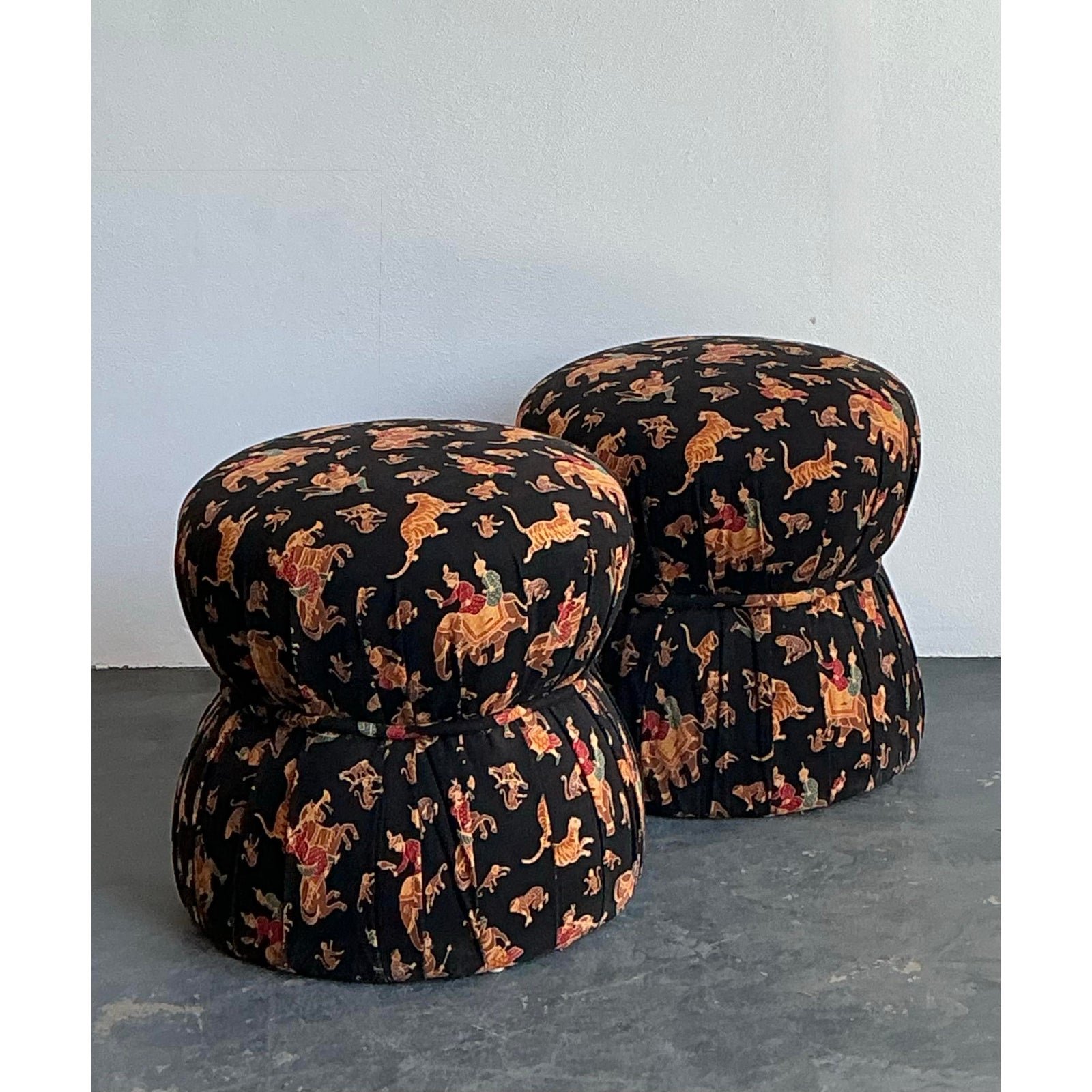 Vintage Upholstered Elephant Low Stools - A Pair - Detail view