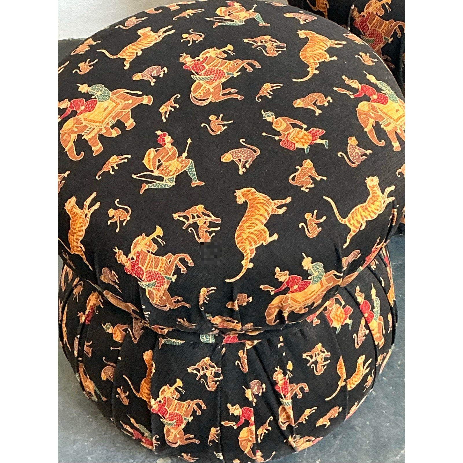 Vintage Upholstered Elephant Low Stools - A Pair - Side view