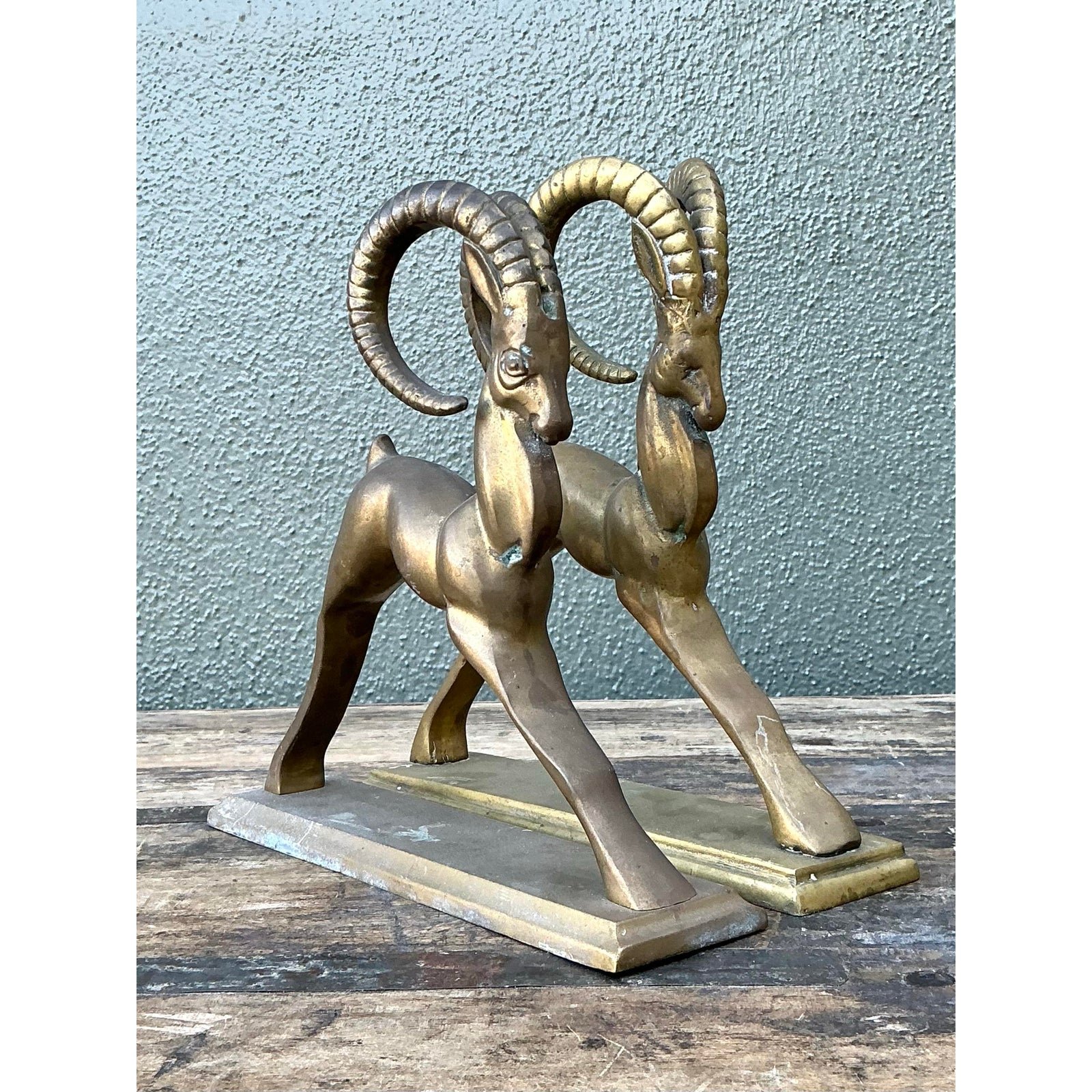 Vintage Brass Ram Bookends - Set of 2 - Side view