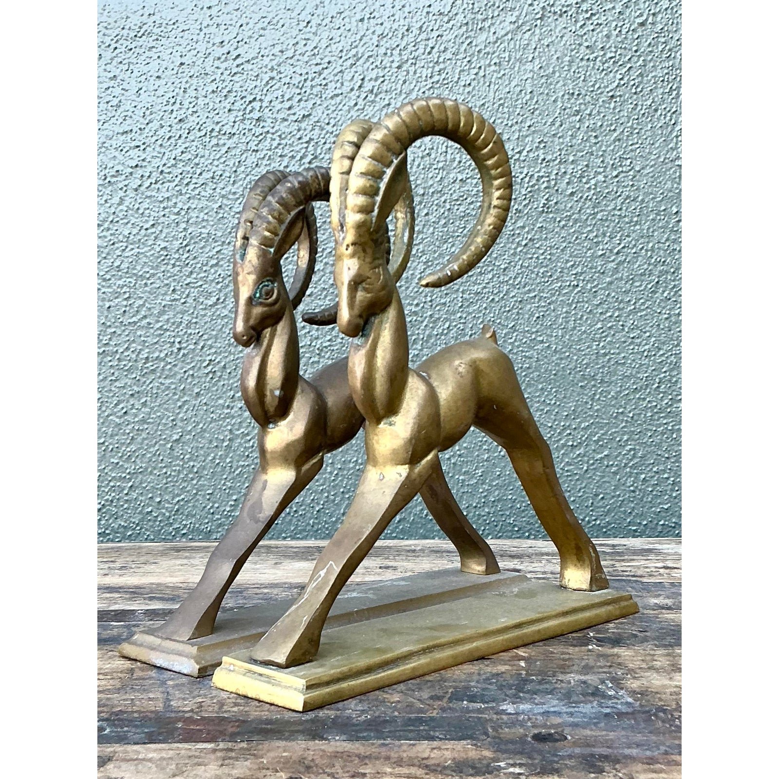 Vintage Brass Ram Bookends - Set of 2 - Back view