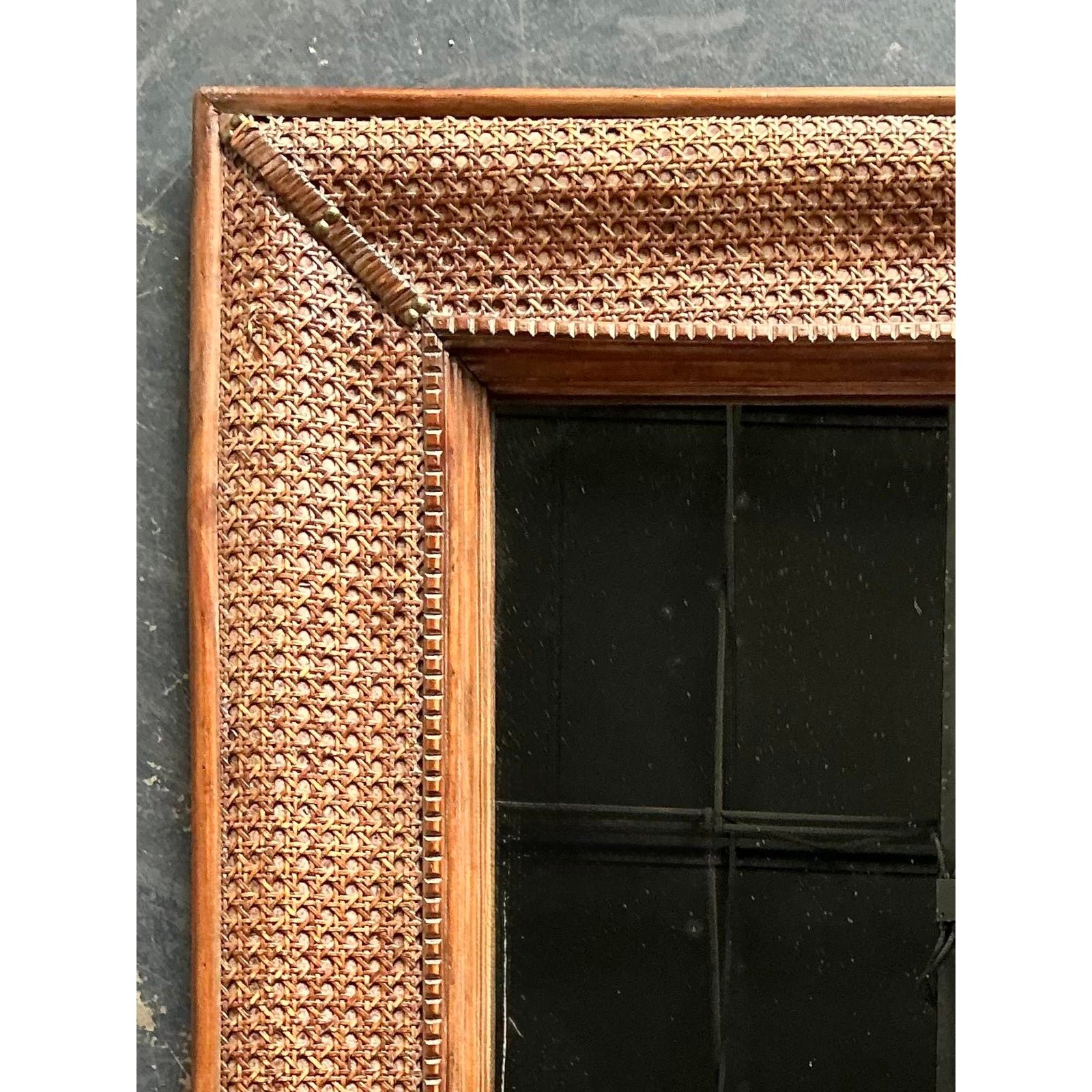 Vintage Cane Wrapped Frame Mirror - Detail view