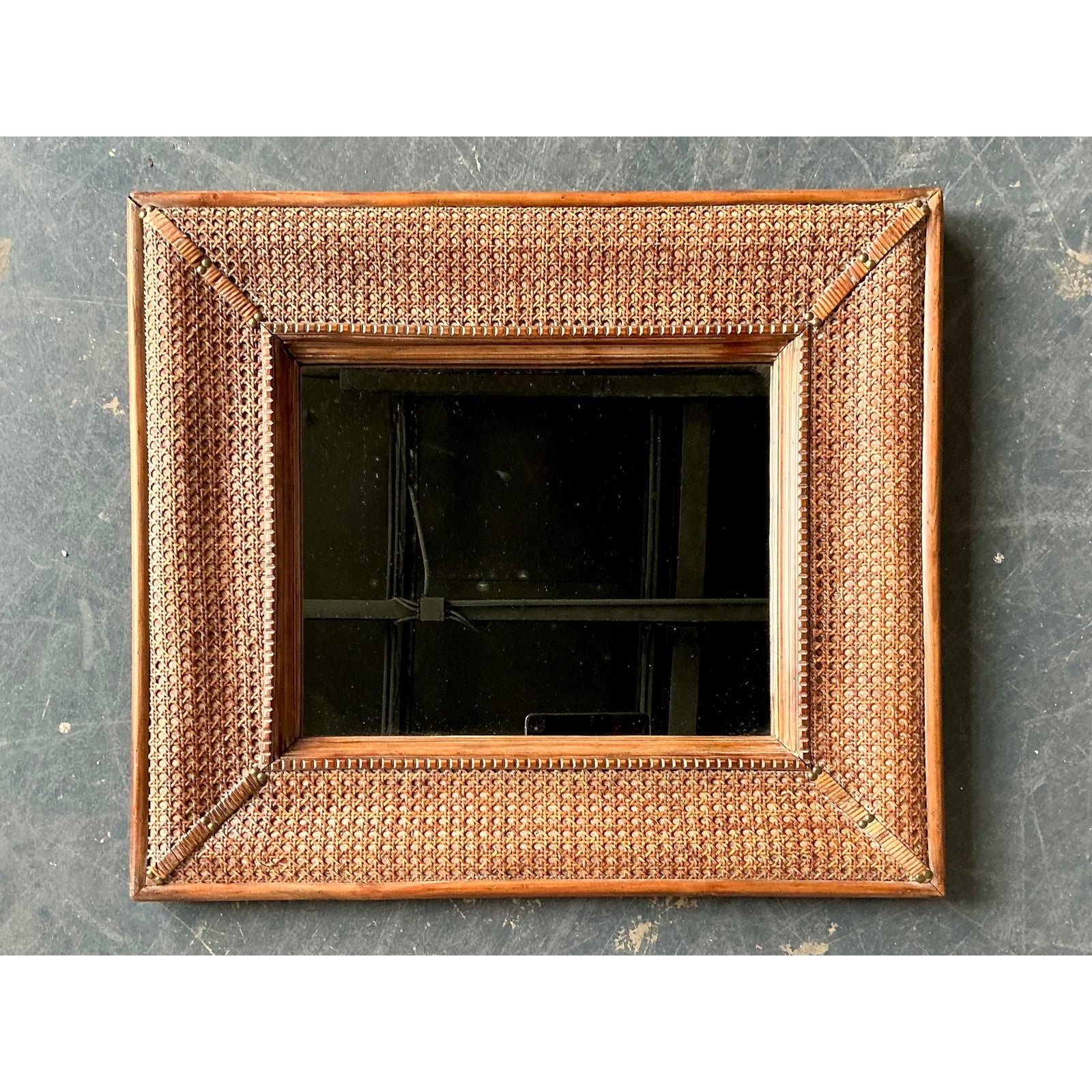Vintage Cane Wrapped Frame Mirror - Side view