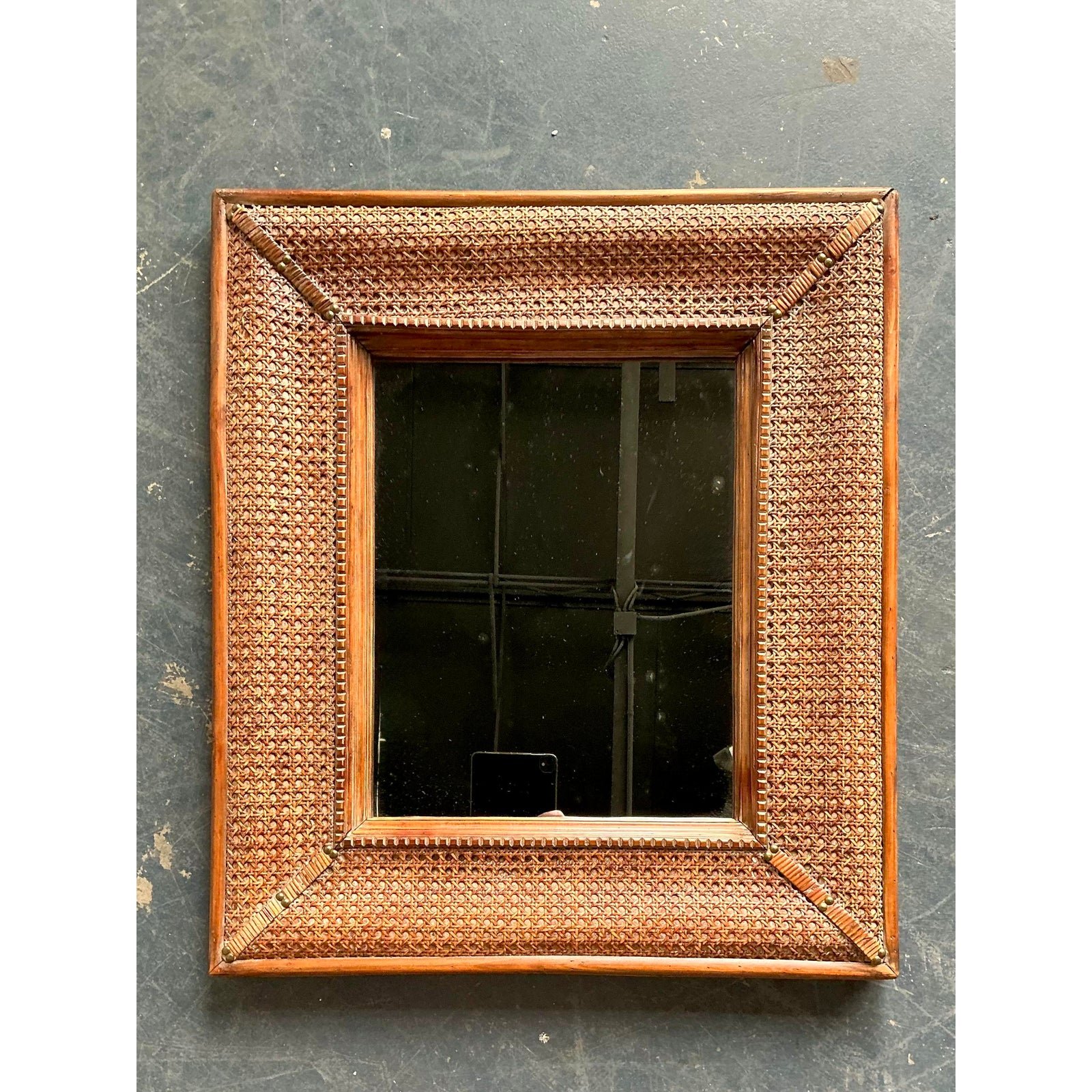 Vintage Cane Wrapped Frame Mirror - Back view