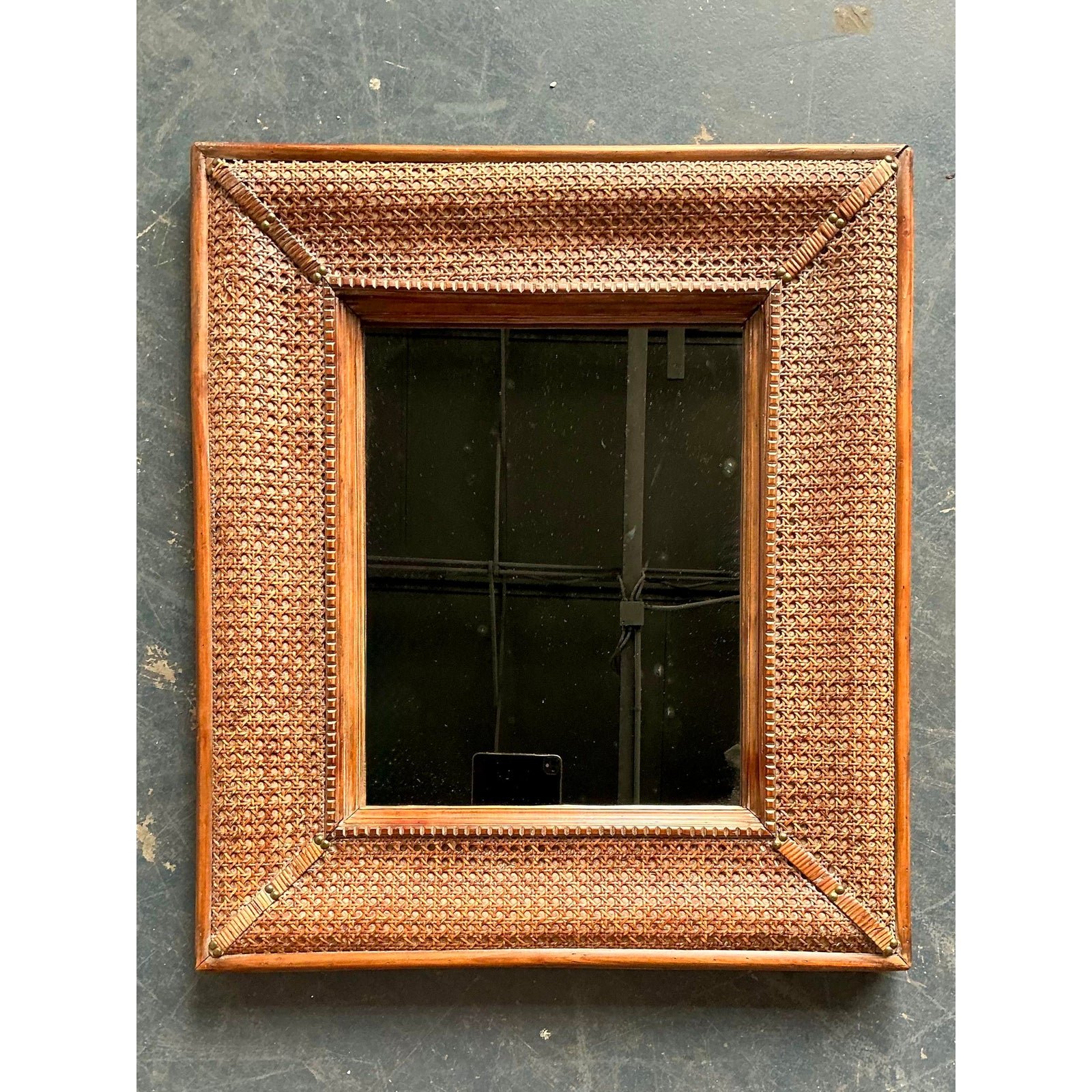 Vintage Cane Wrapped Frame Mirror - Top view