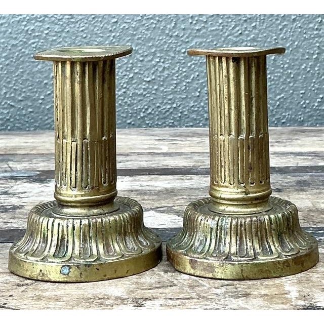 Vintage French Empire Brass Candlesticks - A Pair - Detail view