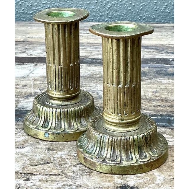 Vintage French Empire Brass Candlesticks - A Pair - Back view