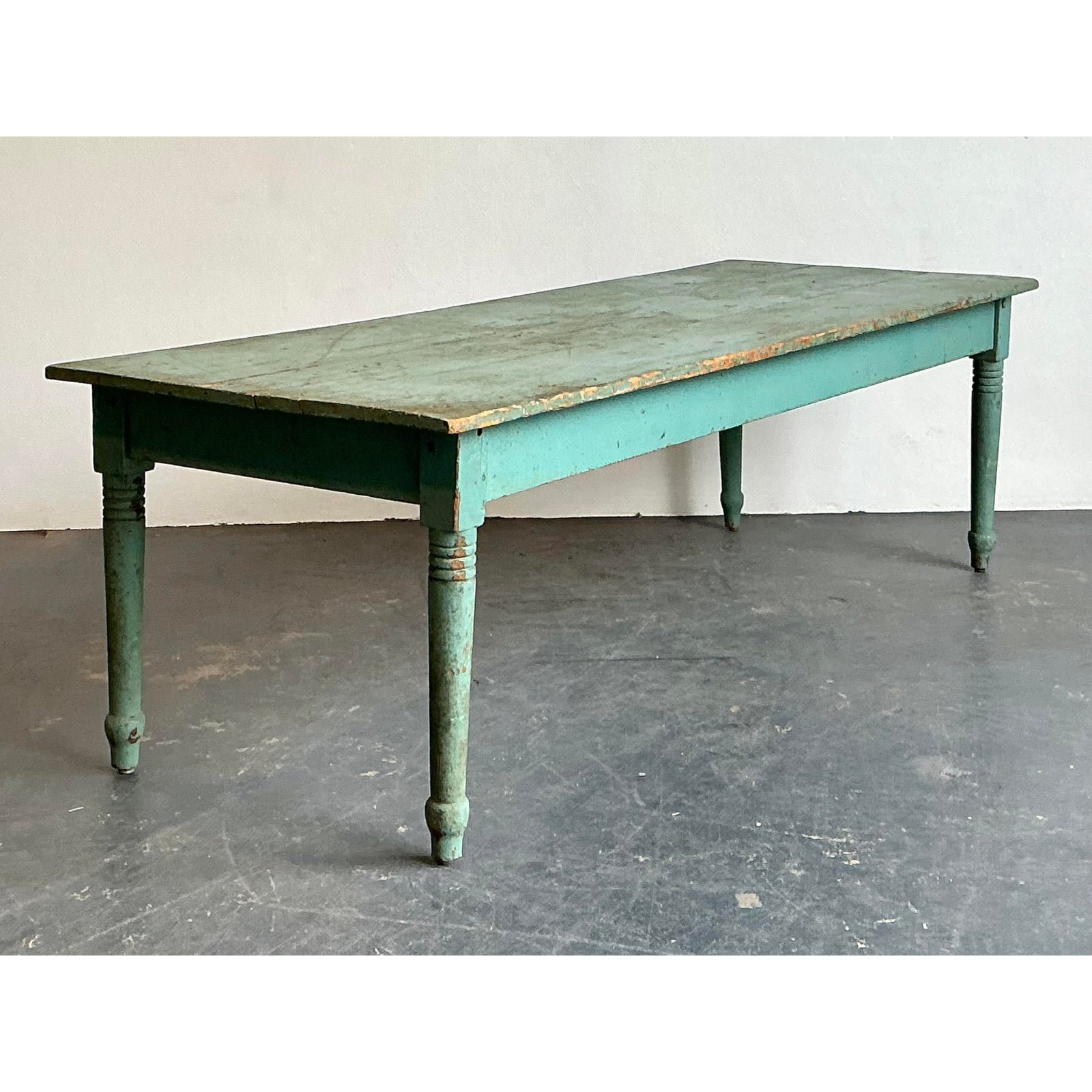 Vintage Patinated Painted Farm Table - Top view