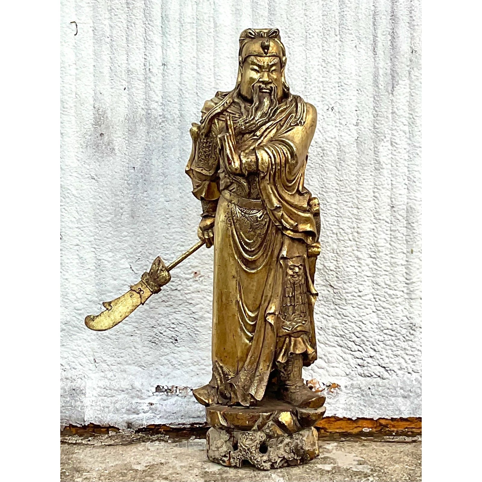 Monumental Vintage Asian Hand Carved Golden Warrior - Detail view