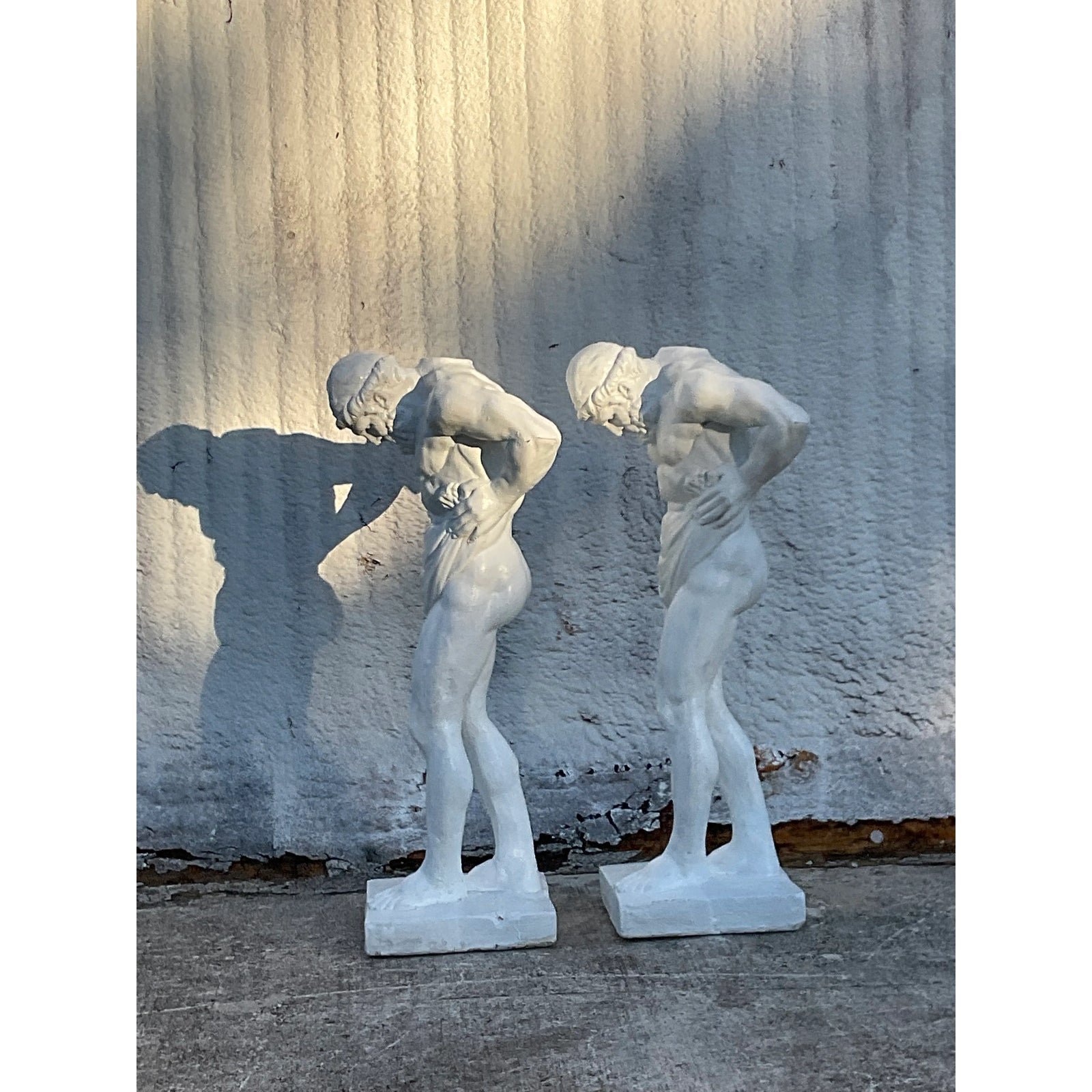 Vintage Grand Tour Painted Concrete Hercules Pedestal- a Pair - Top view