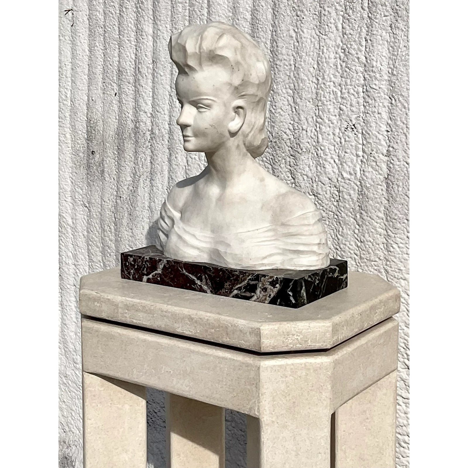 Vintage Boho Signed Stone Bust of Female - Detail view