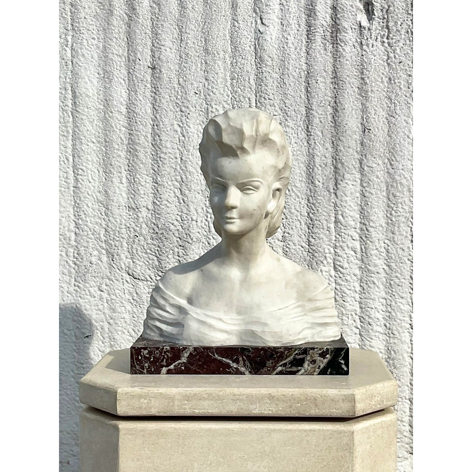 Vintage Boho Signed Stone Bust of Female - Side view