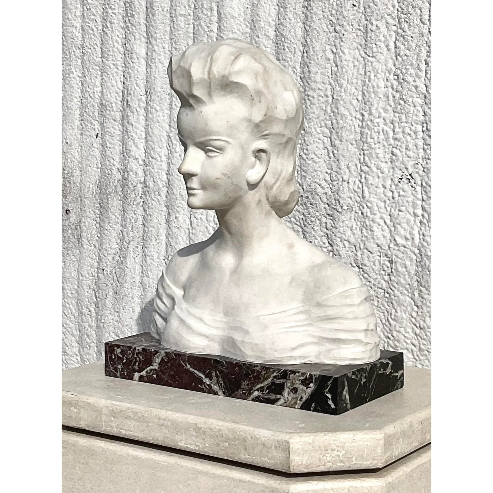 Vintage Boho Signed Stone Bust of Female - Back view