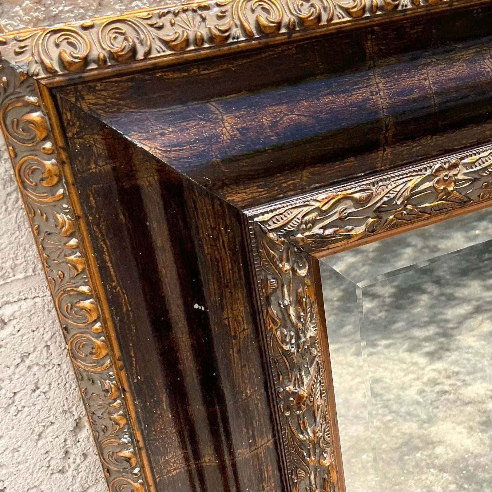 Vintage Regency Uttermost Tortoise Shell Finish Gilt Mirror - Top view