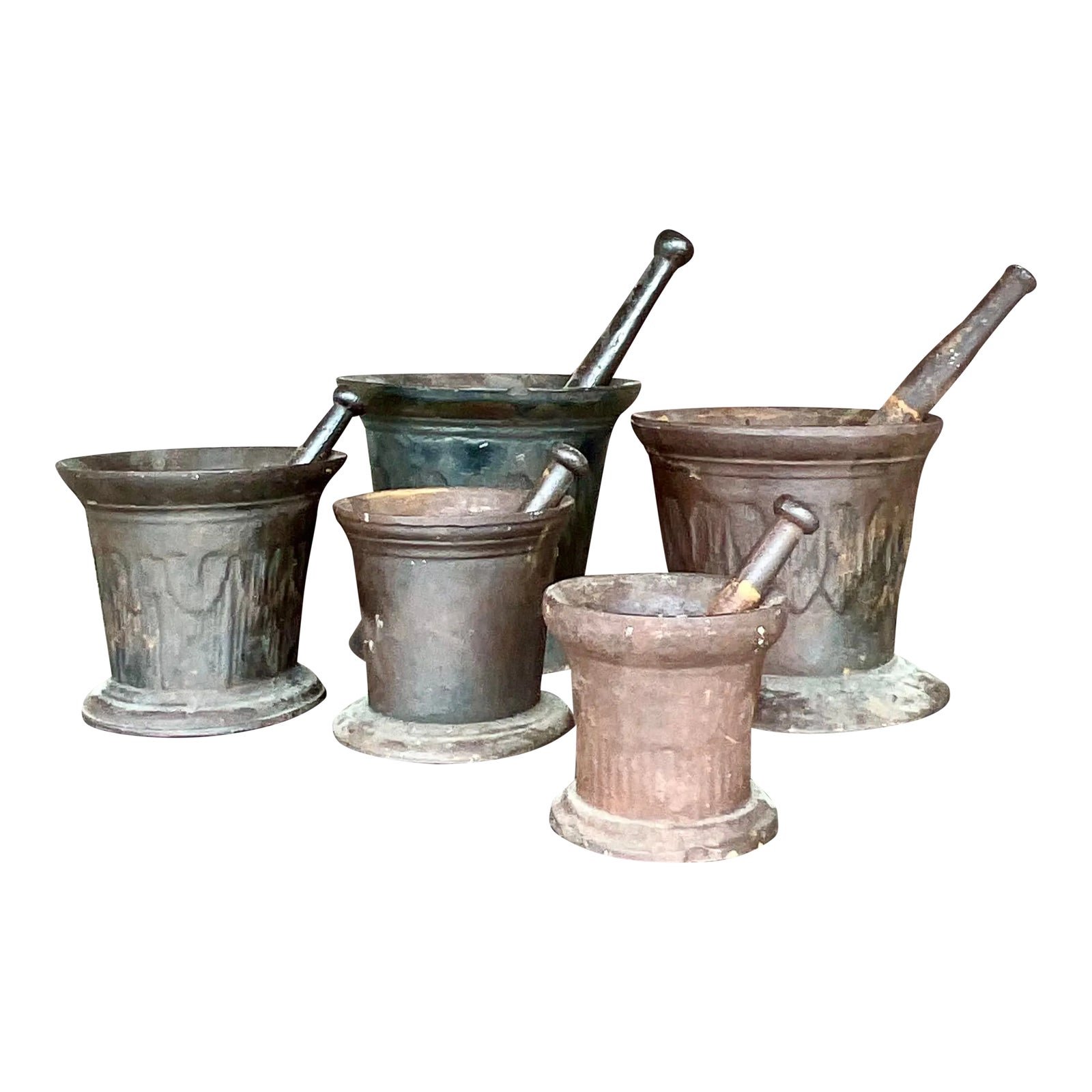 Vintage Boho Apothecary Wrought Iron Mortar and Pestle - Set of 5