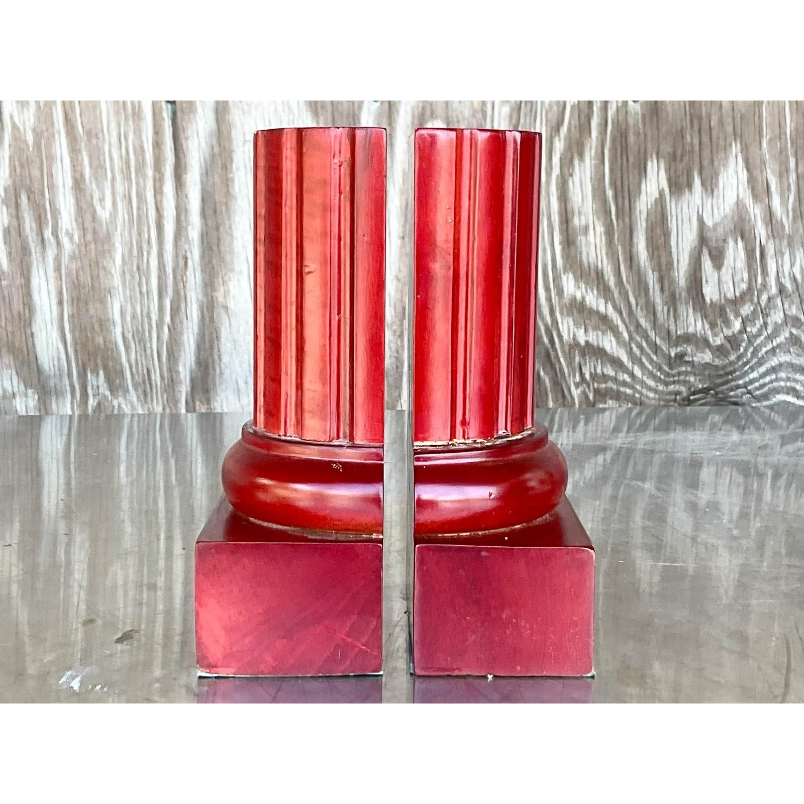 Vintage Contemporary Carved Column Bookends- a Pair - Back view