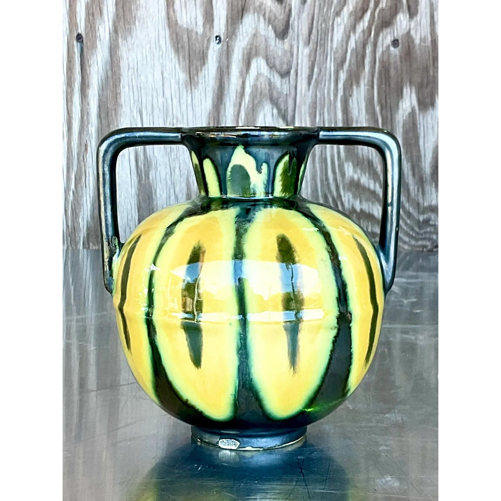 Vintage Boho Signed French Glazed Ceramic Vase - Detail view