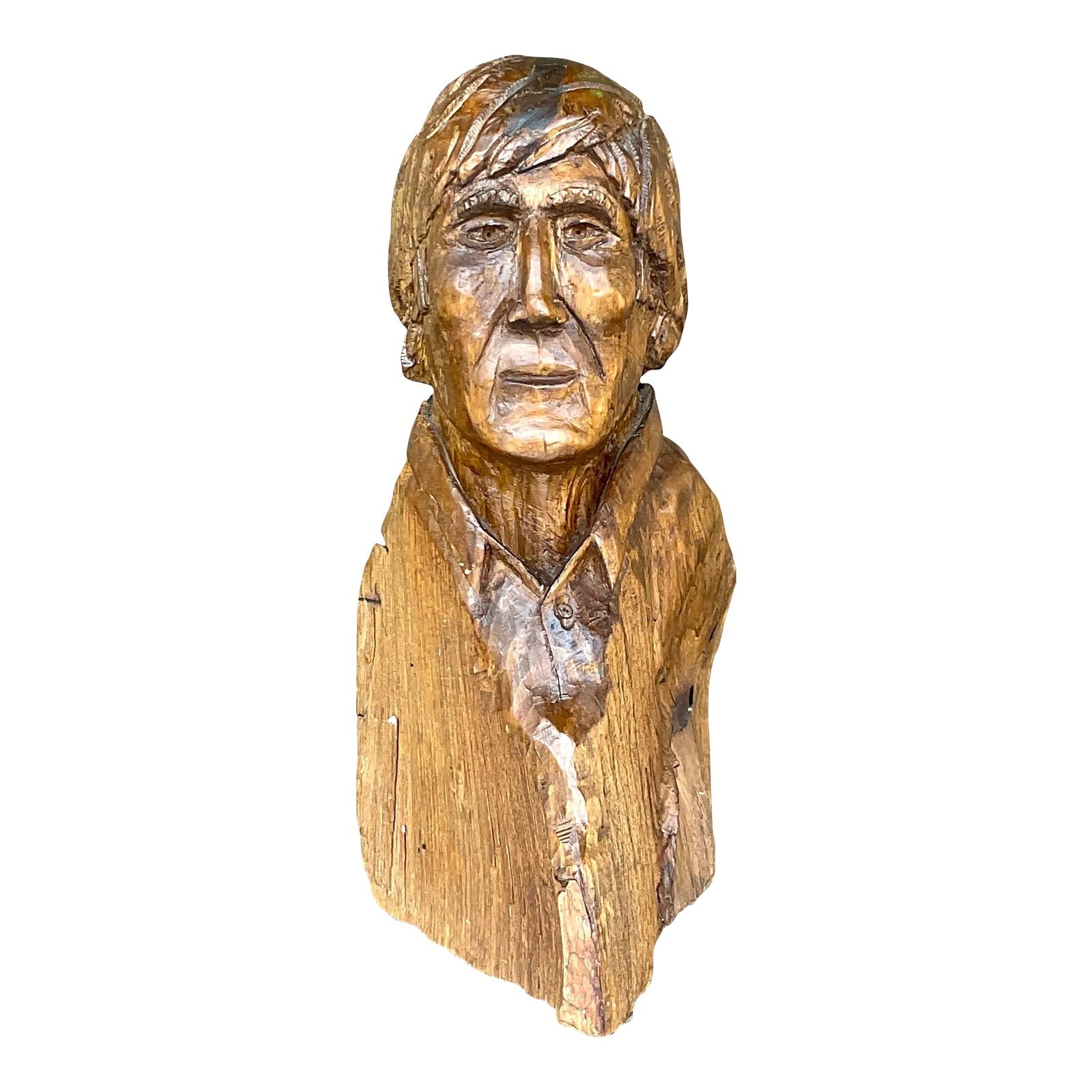 Vintage Boho Hand Carved Sculpture of Man