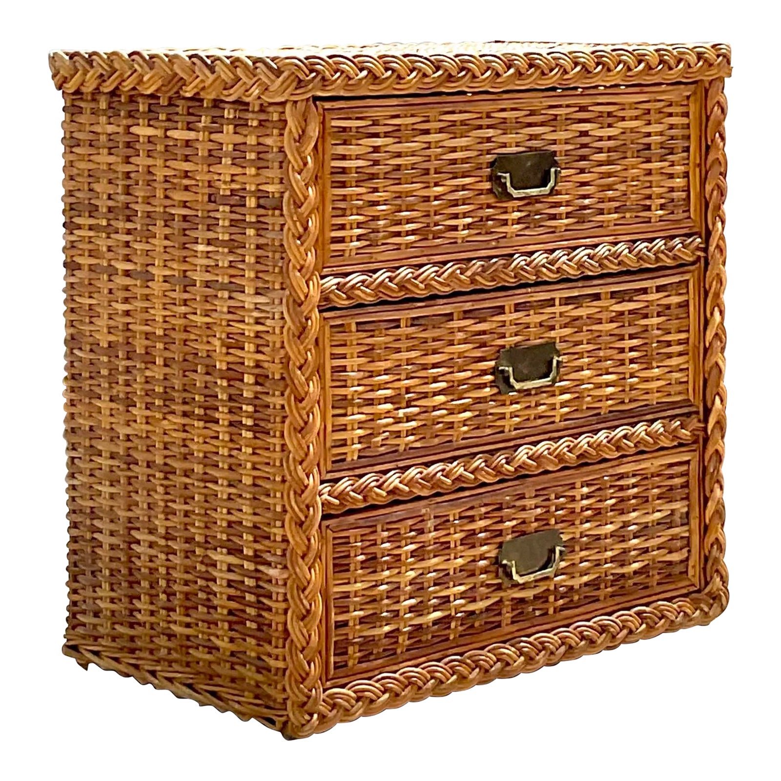 Vintage Coastal Braided Rattan Chest of Drawers