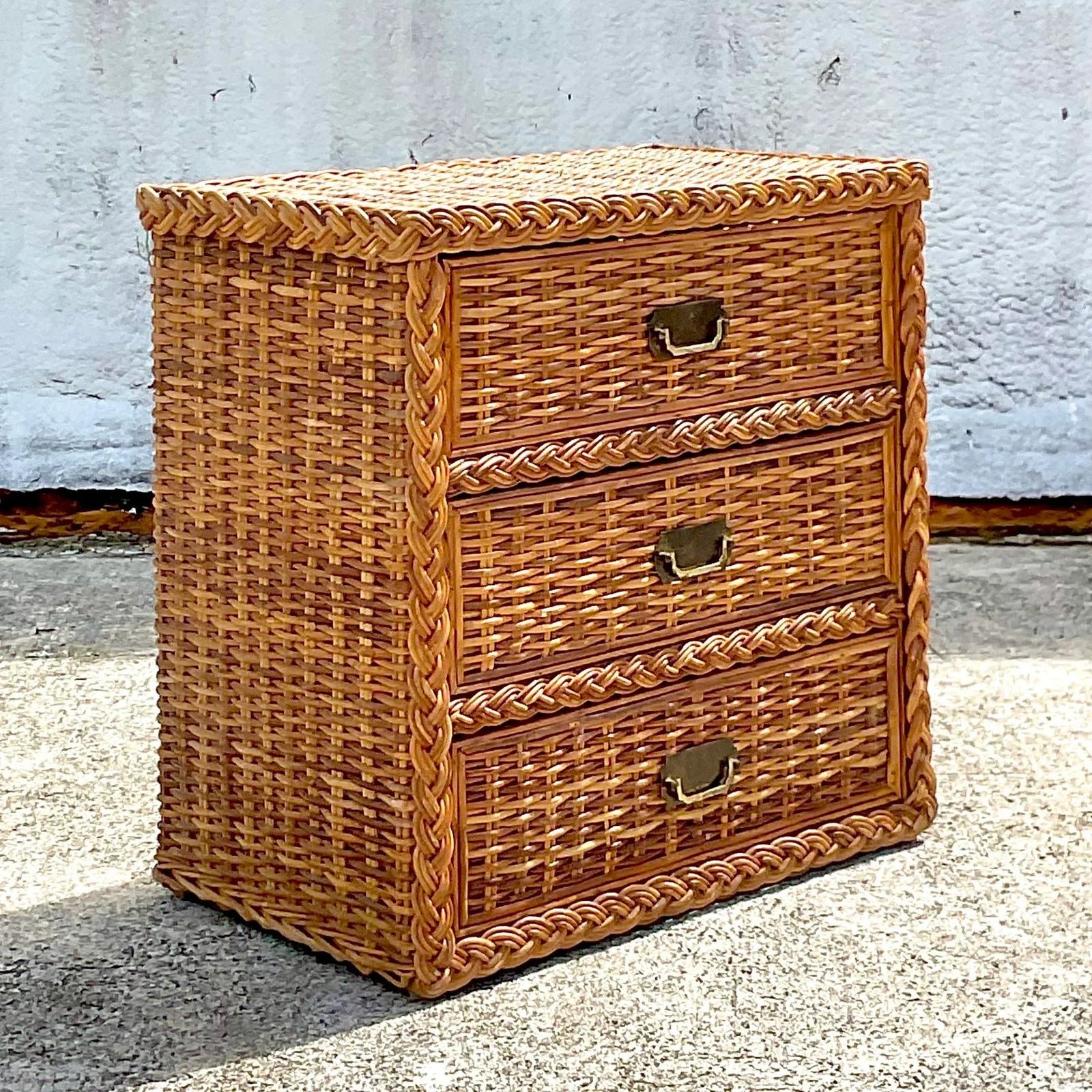 Vintage Coastal Braided Rattan Chest of Drawers - Detail view