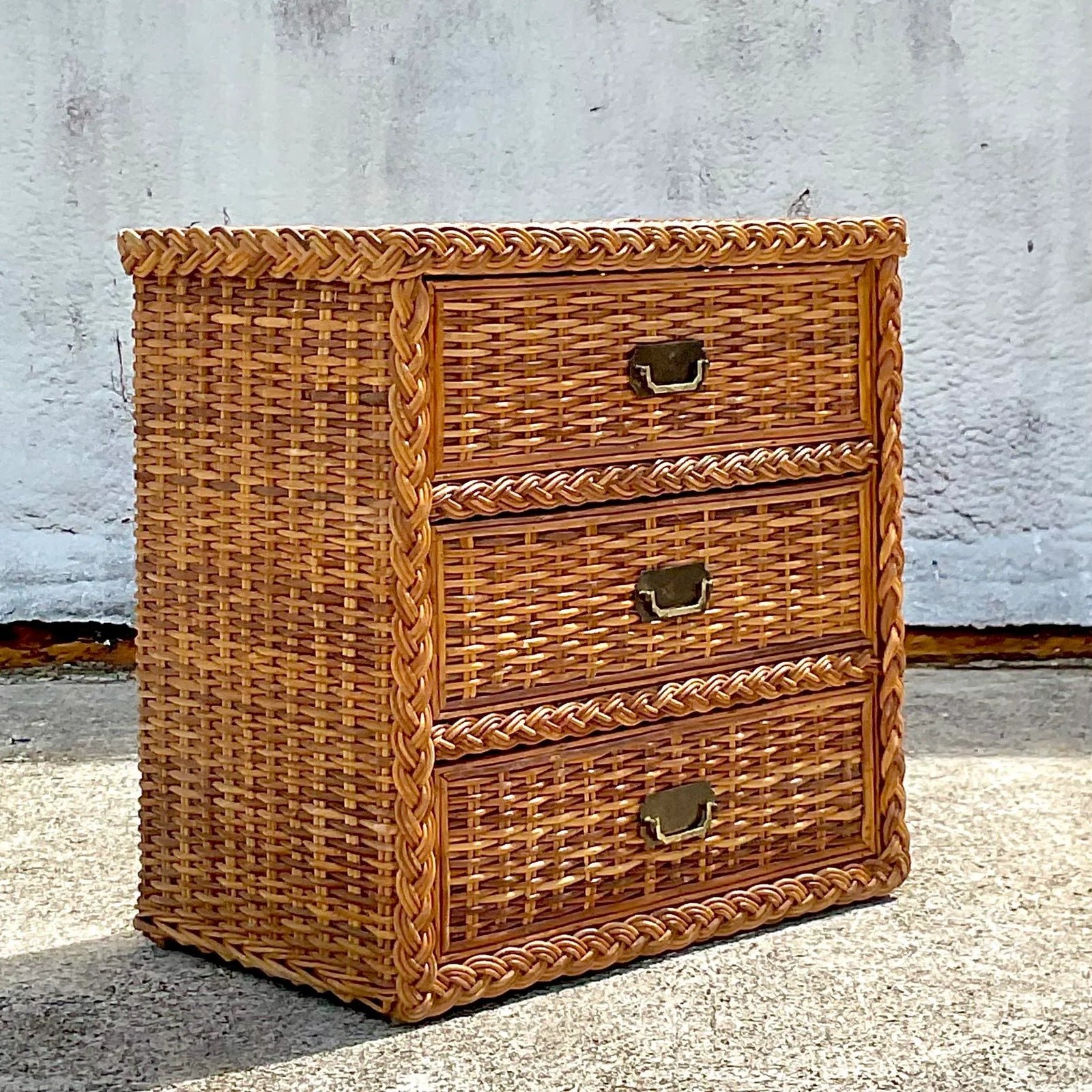 Vintage Coastal Braided Rattan Chest of Drawers - Back view