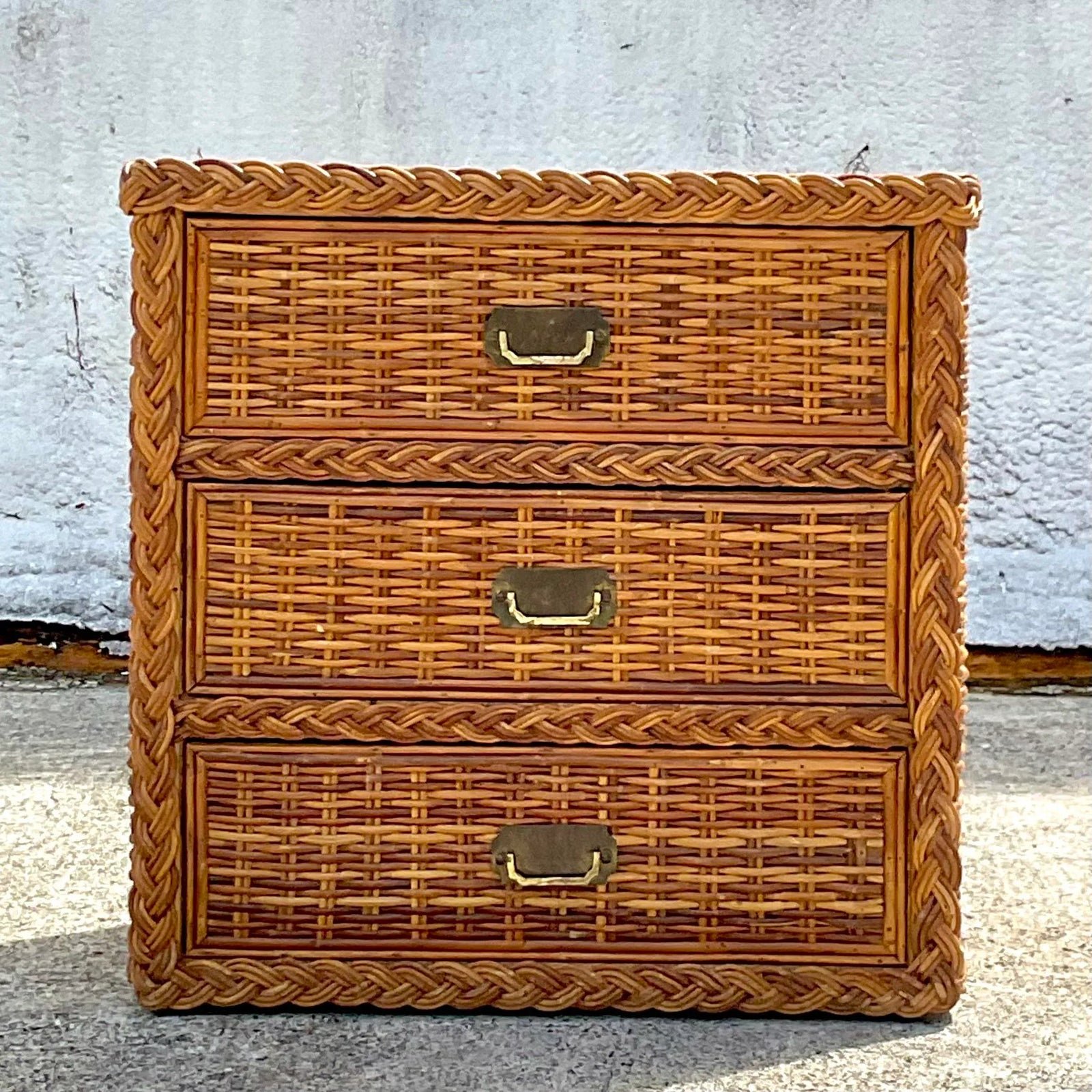 Vintage Coastal Braided Rattan Chest of Drawers - Top view