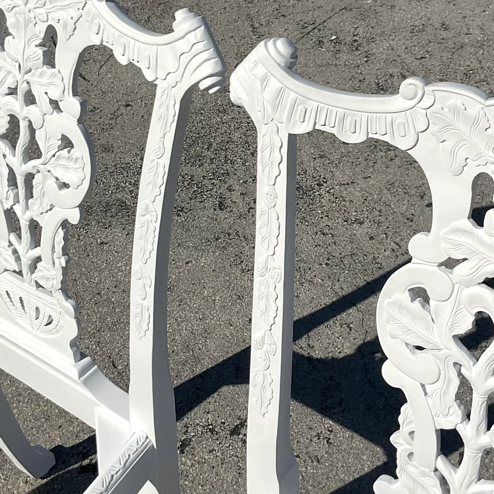 Vintage Regency White Ball and Claw Foot Carved Chippendale Chairs - a Pair - Side view