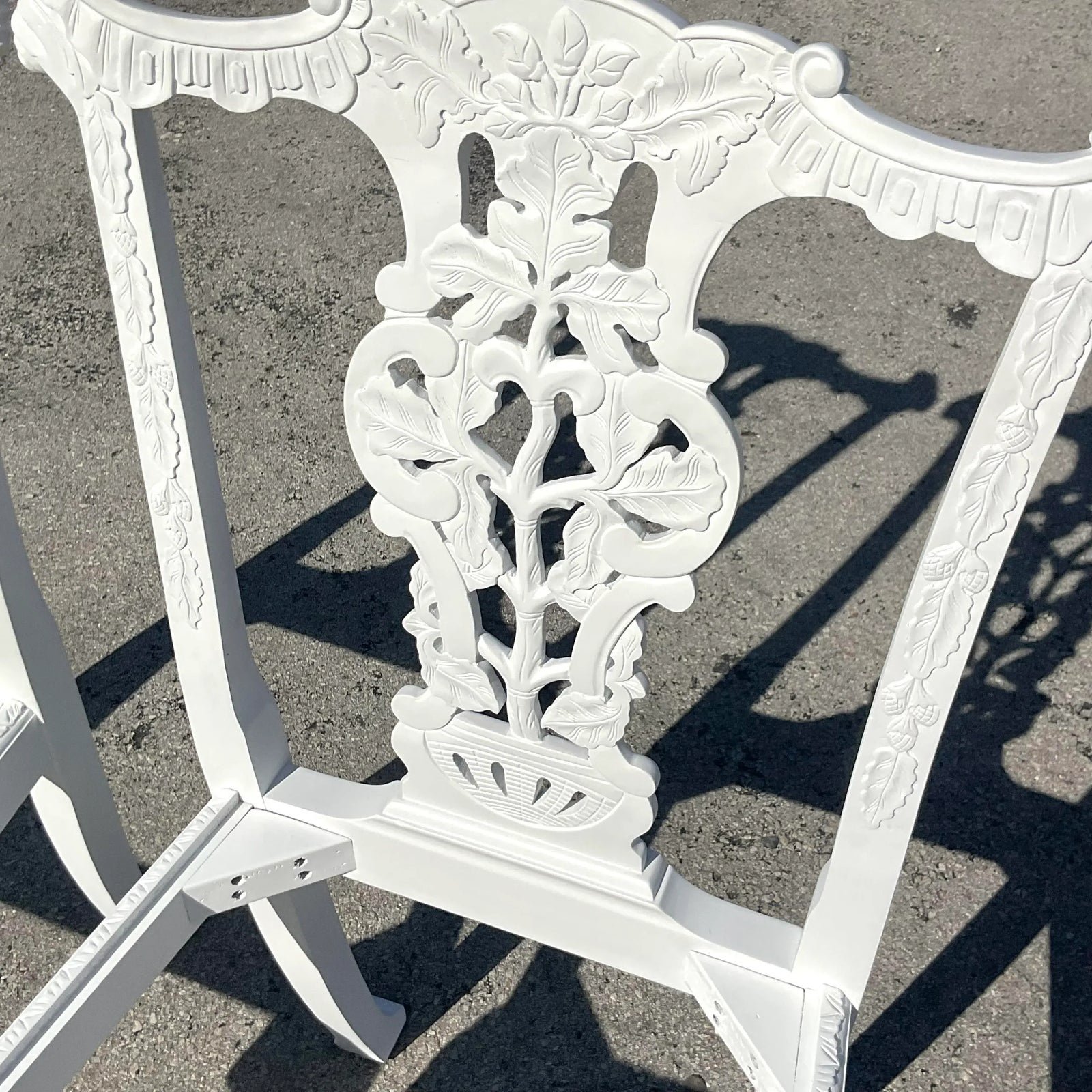 Vintage Regency White Ball and Claw Foot Carved Chippendale Chairs - a Pair - Back view