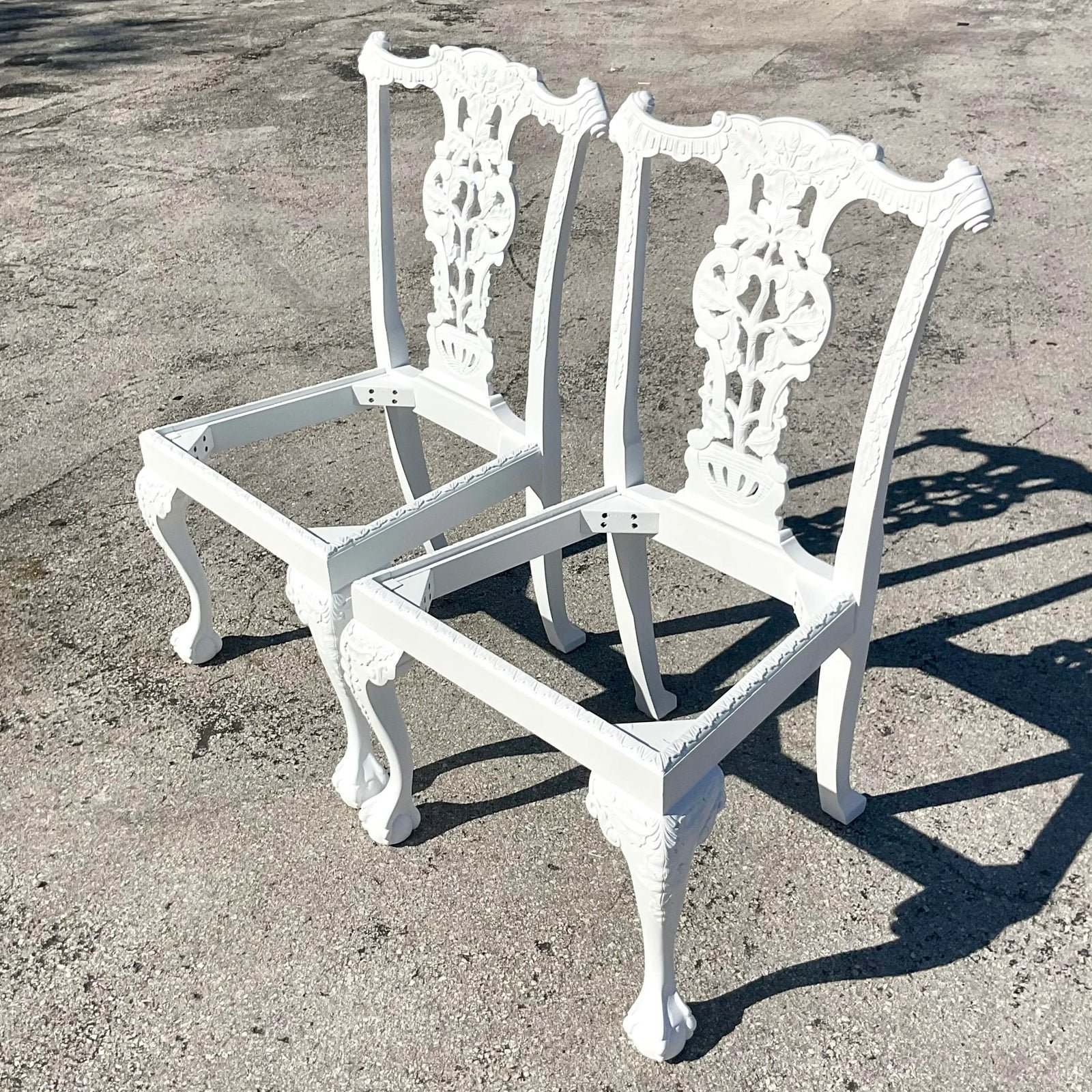 Vintage Regency White Ball and Claw Foot Carved Chippendale Chairs - a Pair - Top view