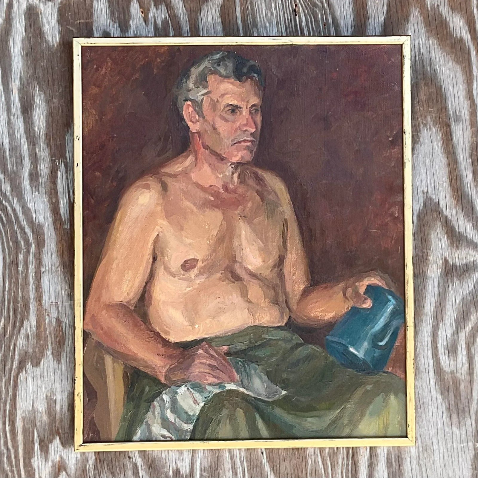 Vintage Boho Signed Original Oil Portrait of Man - Side view