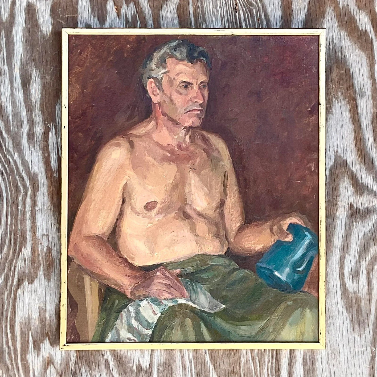 Vintage Boho Signed Original Oil Portrait of Man - Detail view
