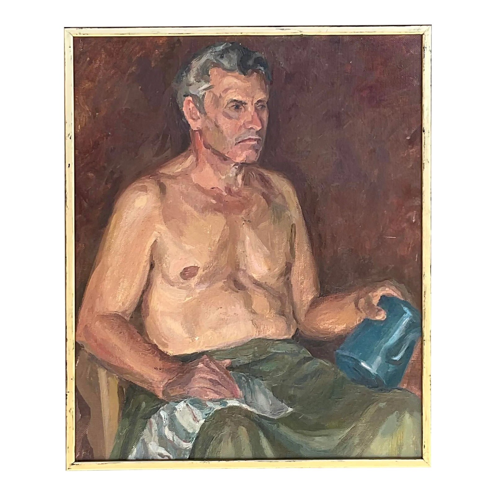 Vintage Boho Signed Original Oil Portrait of Man