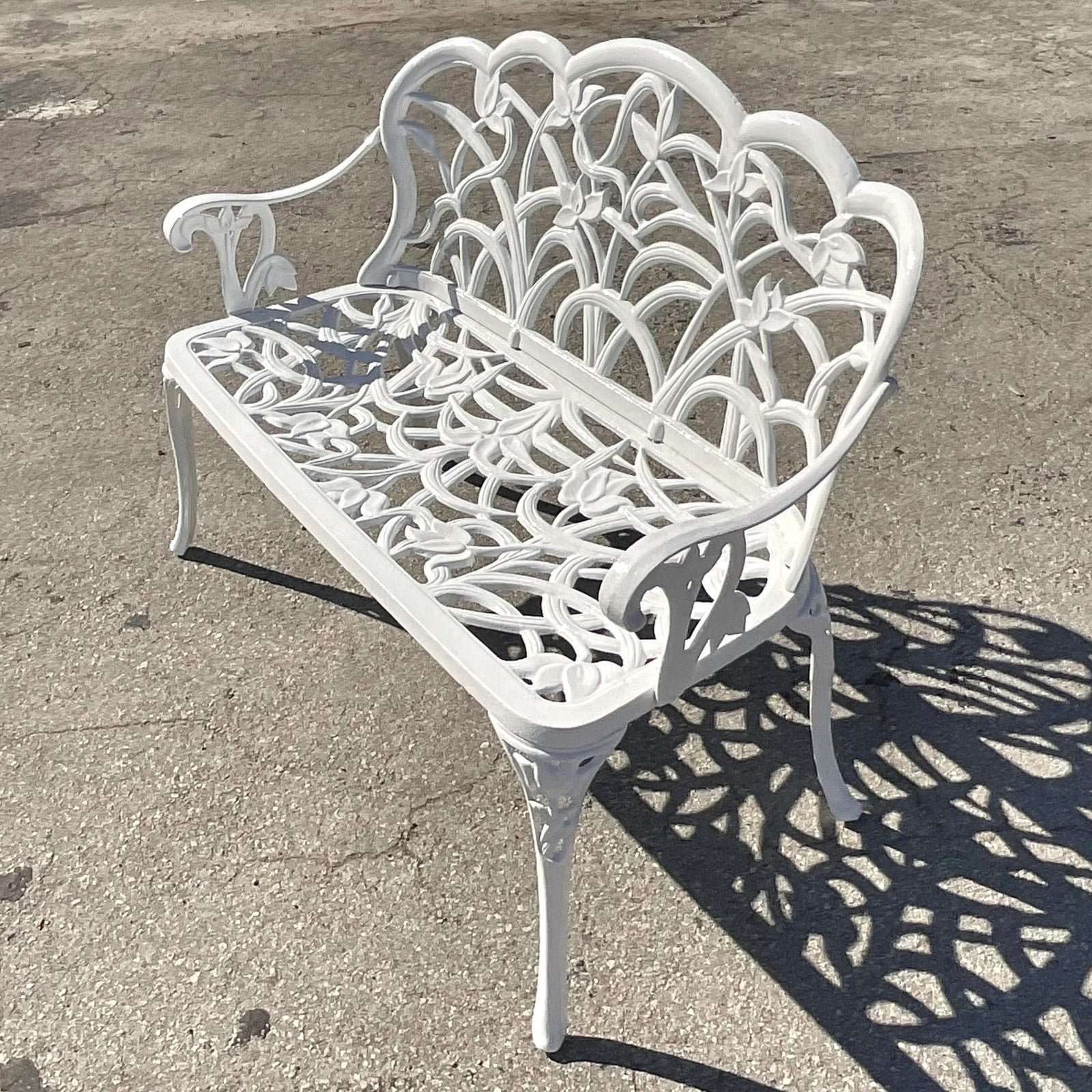 Vintage Coastal Cast Aluminum Settee - Detail view