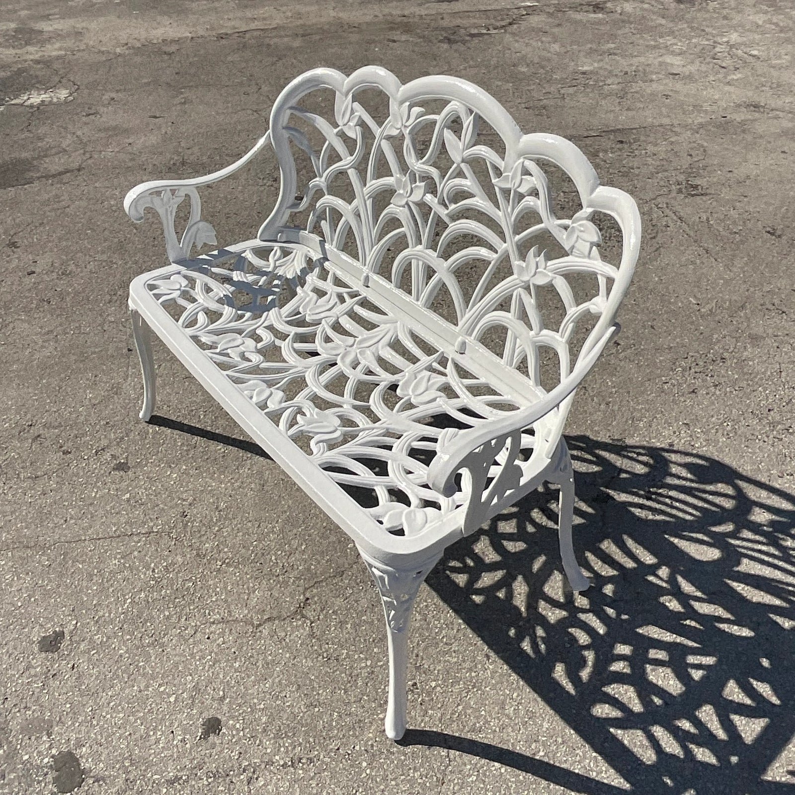 Vintage Coastal Cast Aluminum Settee - Side view