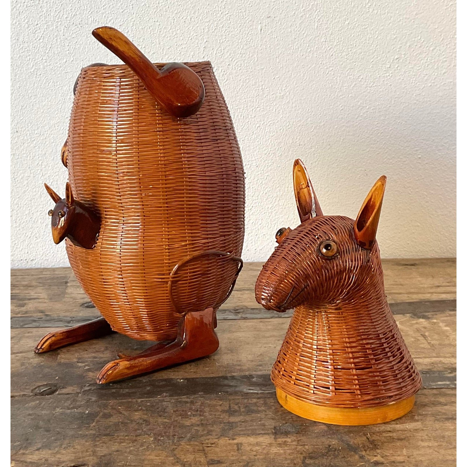 Vintage Shanghai Handicrafts Kangaroo Basket - Side view