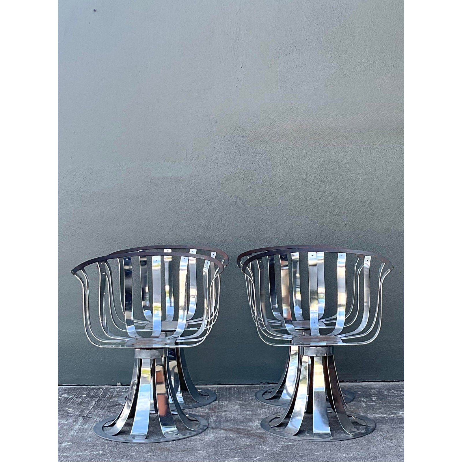 Vintage MCM Herbert Siegler for Russell Woodard Chrome Swivel Dining Chairs - Set of 4 - Back view