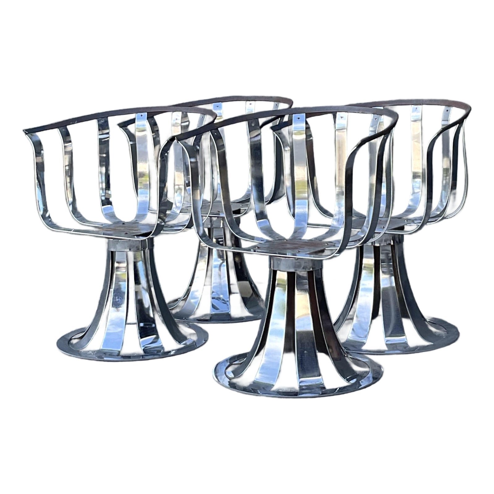 Vintage MCM Herbert Siegler for Russell Woodard Chrome Swivel Dining Chairs - Set of 4