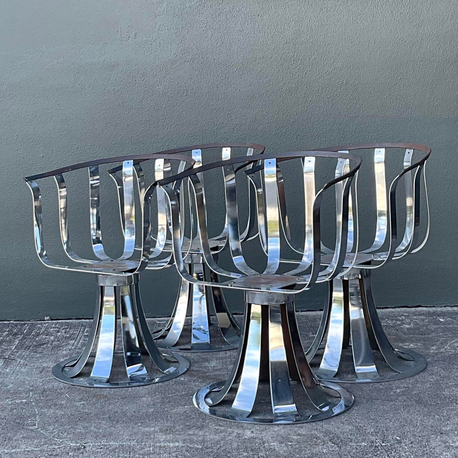 Vintage MCM Herbert Siegler for Russell Woodard Chrome Swivel Dining Chairs - Set of 4 - Side view