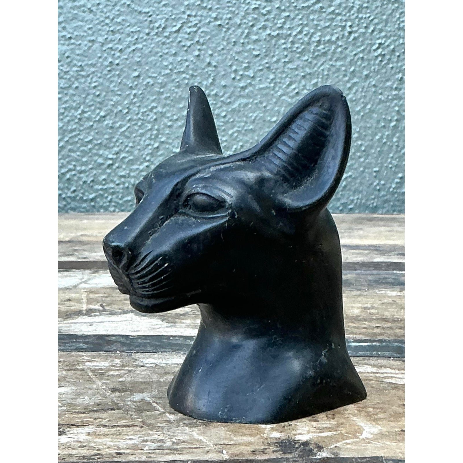 Vintage Metal Cat Head Paperweight - Back view