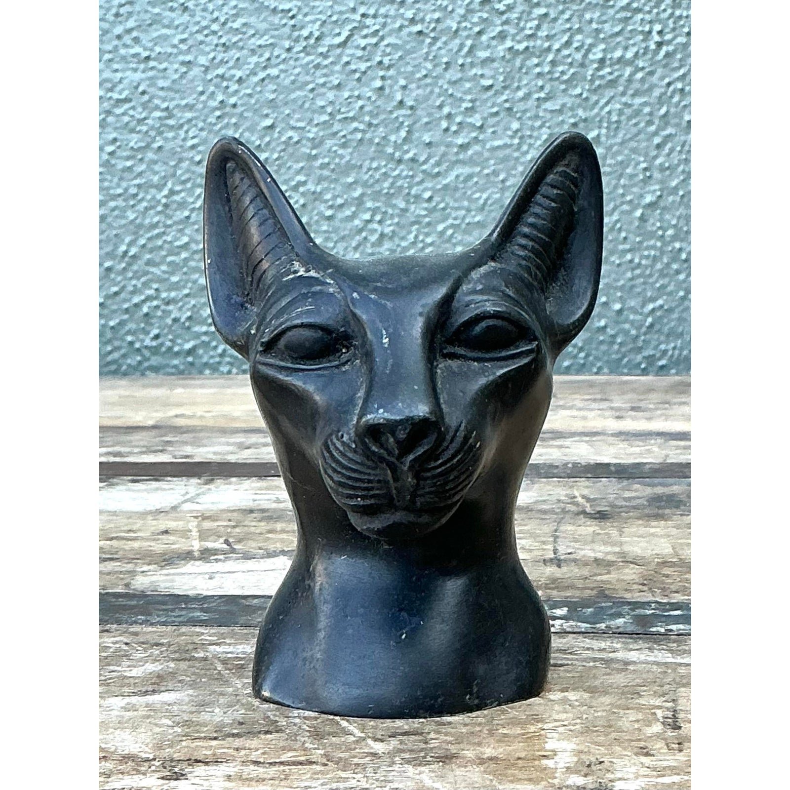 Vintage Metal Cat Head Paperweight - Detail view