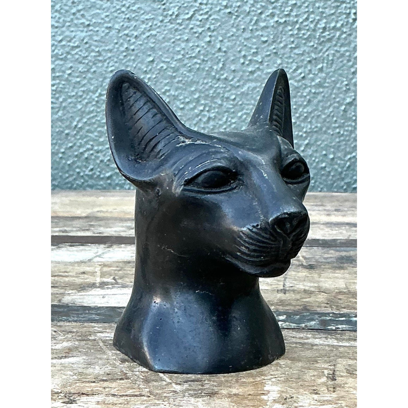 Vintage Metal Cat Head Paperweight - Top view