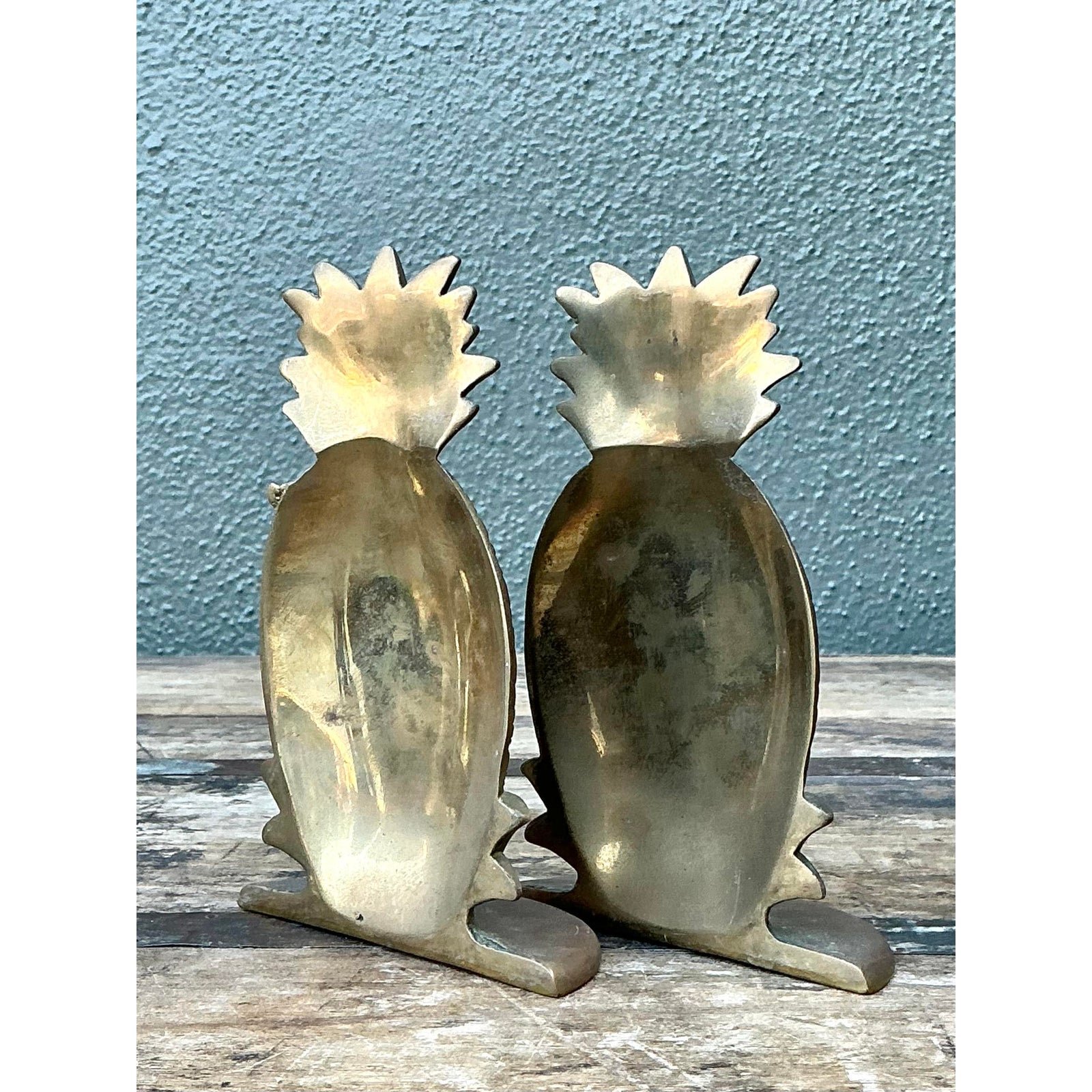 Vintage Brass Pineapple Bookends - Set of 2 - Side view