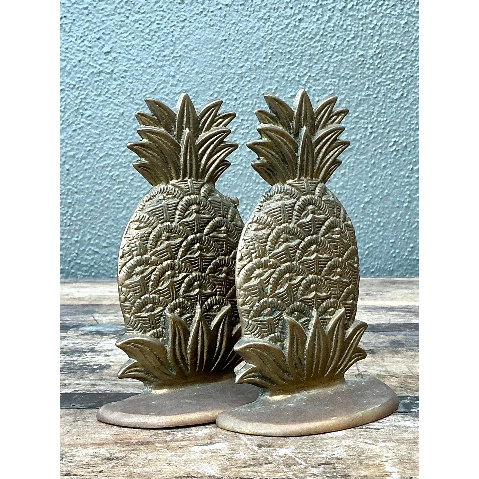 Vintage Brass Pineapple Bookends - Set of 2 - Back view