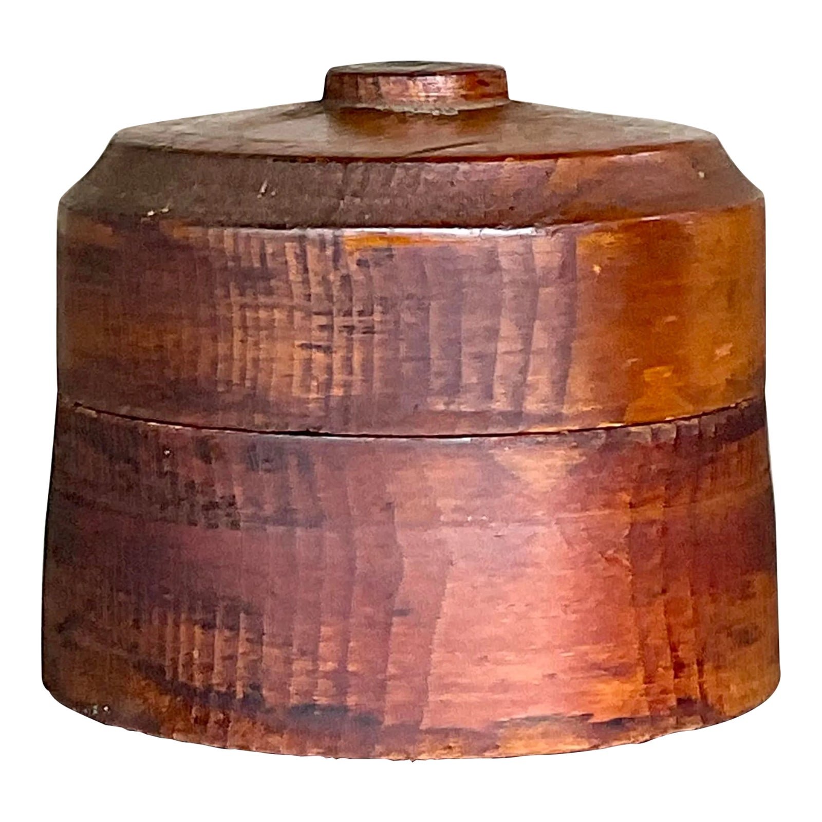 Vintage Boho Round Lidded Wood Box