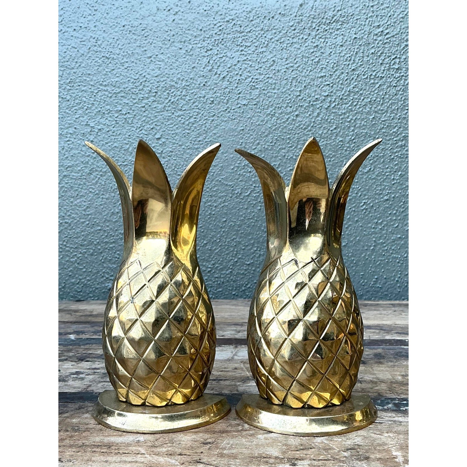 Vintage Polished Brass Pineapple Bookends - Set of 2 - Detail view