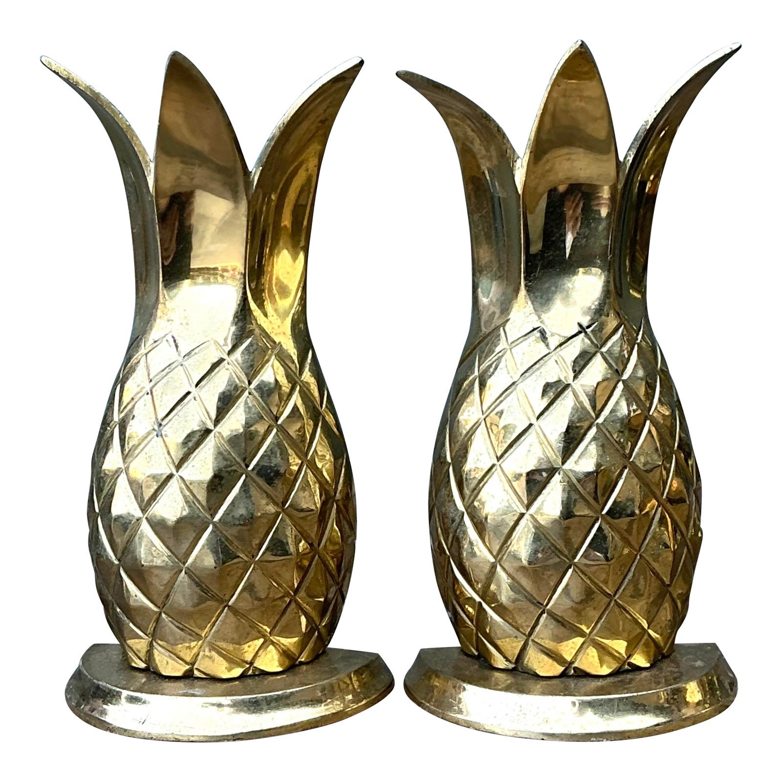 Vintage Polished Brass Pineapple Bookends - Set of 2