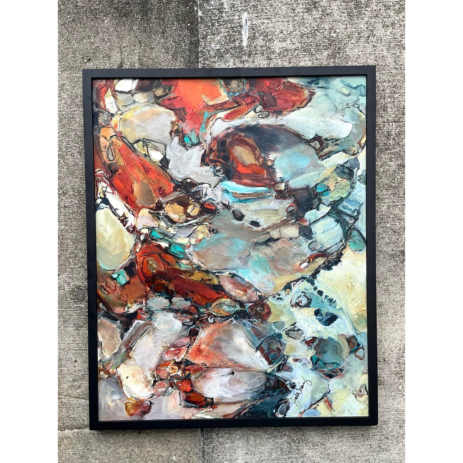 Vintage Original Abstract Oil Painting on Board - Side view